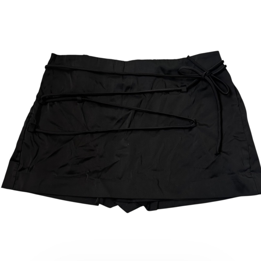 Zara Black Wrap Front Strappy Tie Skort Shorts Women Size Medium Zip | 0158